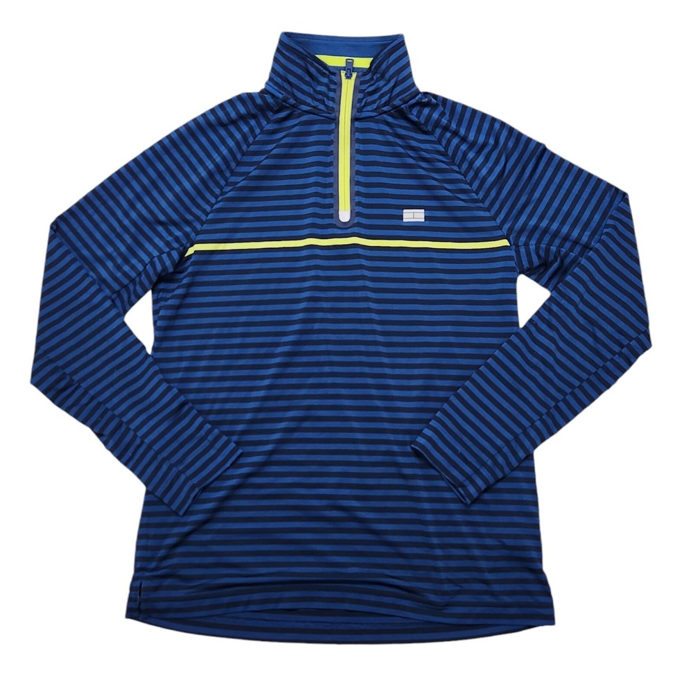 Tommy Hilfiger Sport 1/4 Zip Blue Striped Pullover Performance Golf Wear Men's M